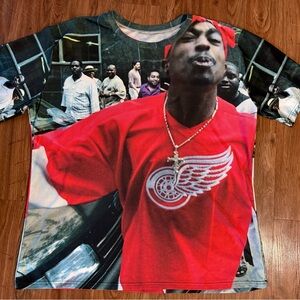 Custom 3D Printed Tupac Shakur 2Pac Spitting Detroit Red Wings Shirt Size XXL